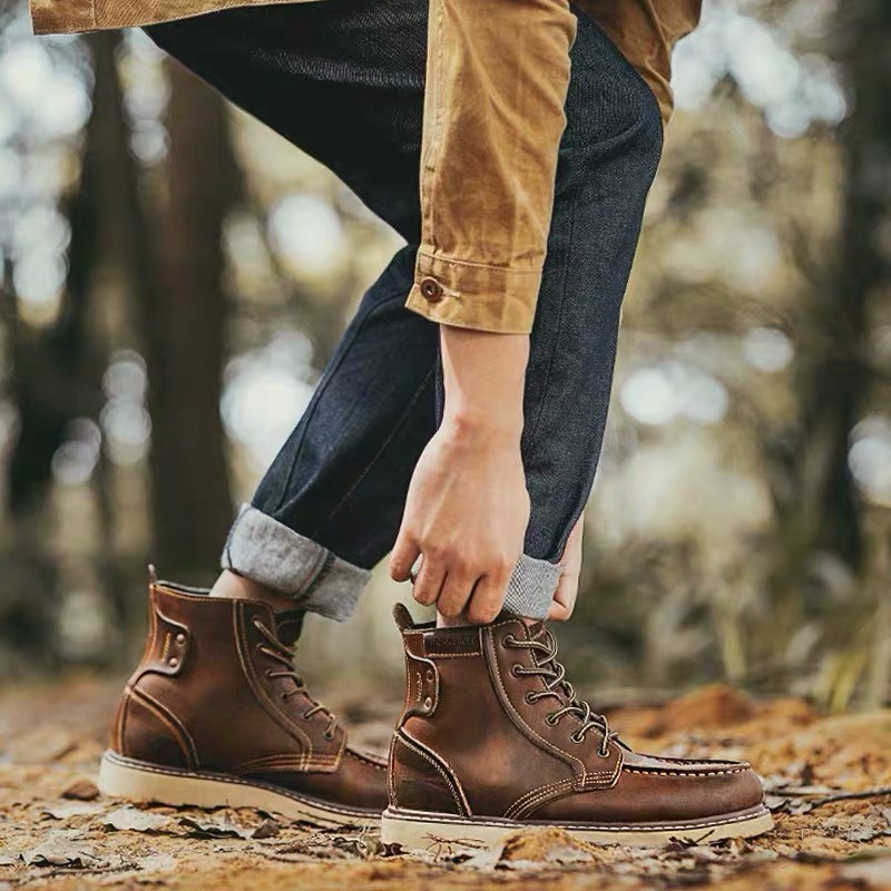 アウルシティ アミ カーキ マーティンブーツ メンズ ワークブーツ ショートブーツ ミッドカット アメリカン ブリティッシュスタイル レトロ ハイカットシューズ