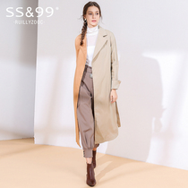 European goods 2020 new autumn and winter windbreaker womens mid-length color matching high split fashion suit collar long jacket women