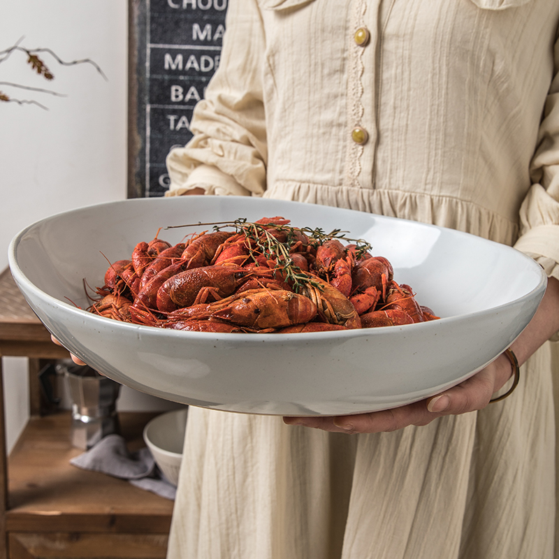 (Large Container Recommended) 14-inch Loaded Lobster's ceramic deep disc ultra-large-coloured large fruit disc micro imperfections
