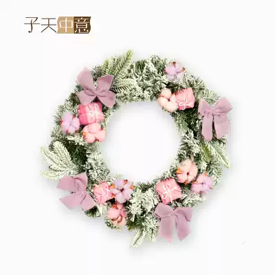 Christmas decorations Pendant Christmas wreath Pink white green flocking rattan wreath Store window household door hanging