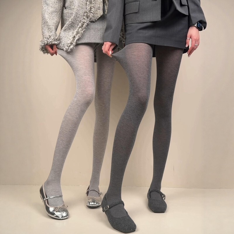 Wool and Silk Slightly Sheer~Autumn Gray Pantyhose~Sheep Wool Slimming Retro High-End Elegant Leggings for Women