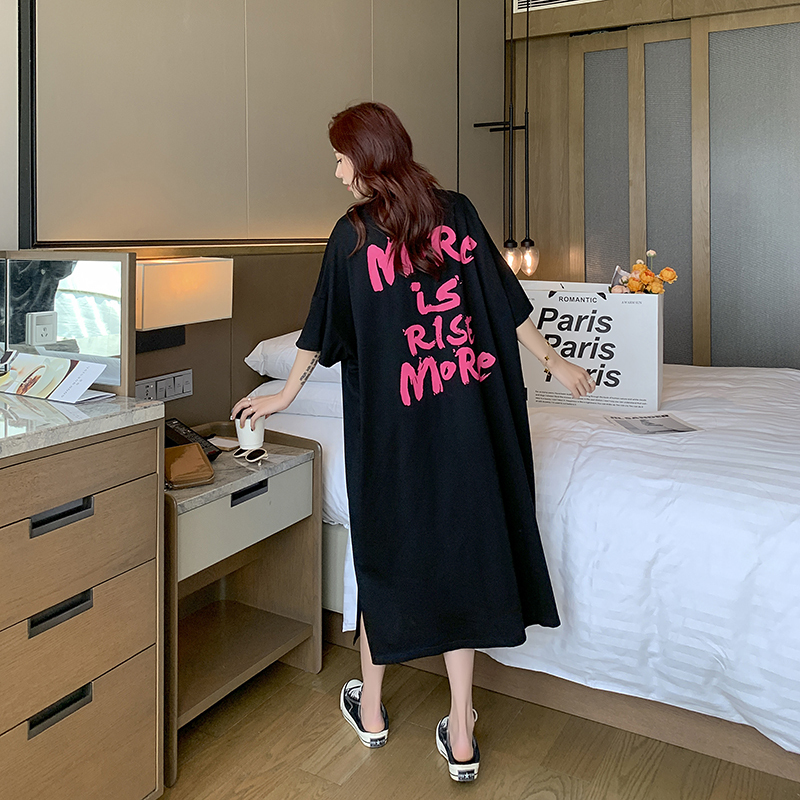 2026 New Korean Style Plus-Size Long T-Shirt Dress for Women, Slimming and Stylish, Large Size Women's Clothing, Summer Slightly Chubby Pure Cotton Short-Sleeve Dress