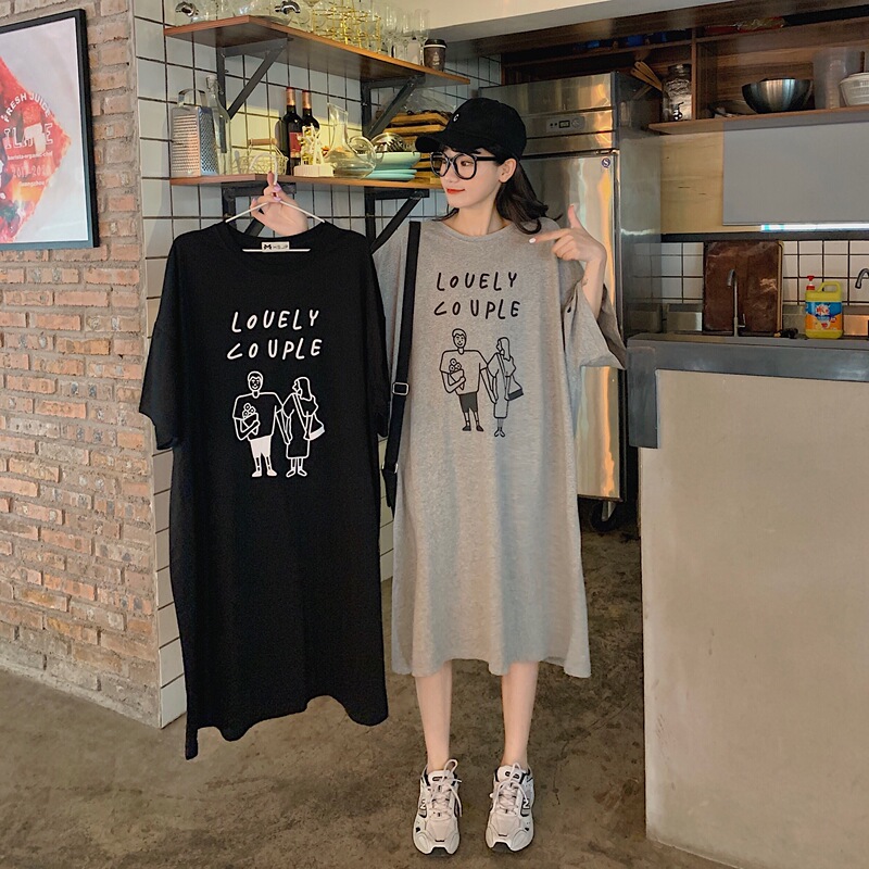 Plus-Size Women's Loose-Fitting, Versatile, Slimming, Simple Mid-Length T-Shirt Dress with Short Sleeves, Large Size T-Shirt 100kg t