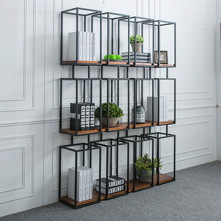 American Screen Partition Solid Wood Iron Art Bookcase Retro Shelf Creative Show Shelf DISPLAY OF PARTITION SHELF CUSTOMIZED