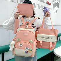 Child Double Shoulder Bag 2022 Junior High School Schoolbag Large-capacity cute male and female student Canvas Backpack Four Sets
