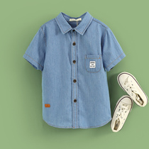 Little Tiger Patty Childrens Short Sleeve Shirt Boys Summer Dress Denim Shirt Cotton Thin Denim