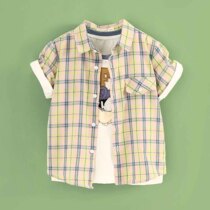 Little Tiger Patty Childrens Shirt 2021 Summer New Boy Plaid Shirt Cotton Outside Boy Half Sleeve