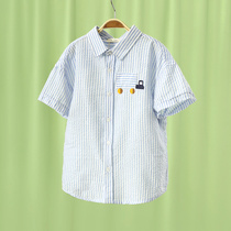 Little Tiger Patty Childrens Shirt 2021 Summer New Clothes Boys Thin Striped Shirt Short Sleeve Shirt