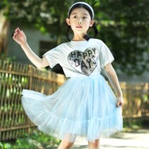 Little Tiger Patty Girl T-shirt Set Childrens Clothing 2021 Aisha Spirits Skirt Shirt Skirt Sequins Short Sleeve T Two Piece