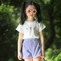 Little Tiger Patty Girl Set Summer Childrens Clothing 2021 New Tong Tong Plain Short Sleeve Shorts Two Piece Tide