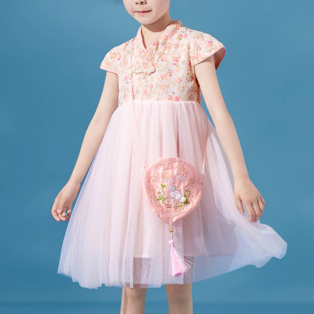 (SEND JADE RABBIT BAG) Little tiger patty boy dress New Chinese girl Summer Hanfu Guofeng Princess Lieven Liandress