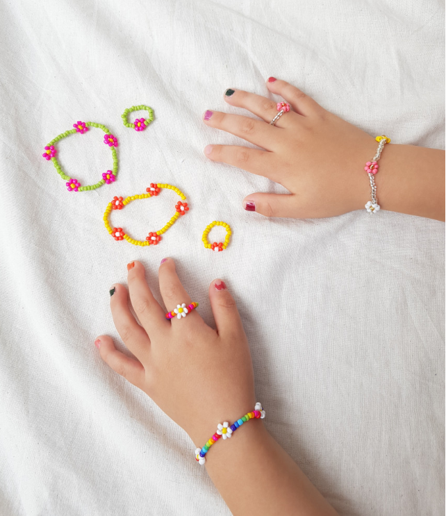 (spot) Korean prettyhairpin children's colorful acrylic string of cute flowers handmade rings