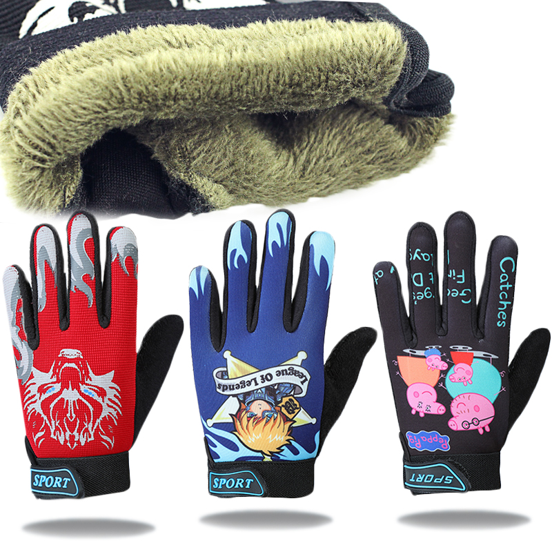 Thickened plus velvet winter children's gloves waterproof student baby handsome boy riding balance bike five fingers warm 6 years old 5 years old cool
