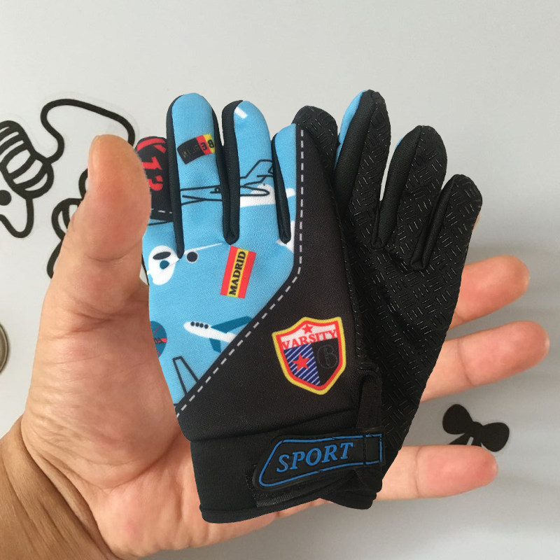 Children's small gloves Spring and autumn thin children bike wheels Skating Cute Cartoon Plane Non-slip Breathable 5-year 7 old 7-year-old baby