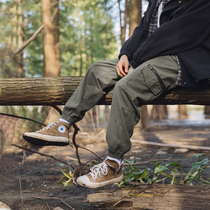 Lu Xiaohu original 2021 autumn overalls mens Tide brand three-dimensional pocket tie pants loose leisure sports trousers