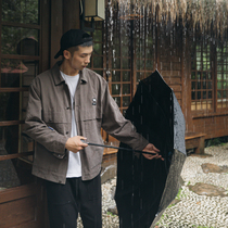 Autumn solid color lapel jacket mens Japanese retro function wind denim coat Tide brand multi pocket top