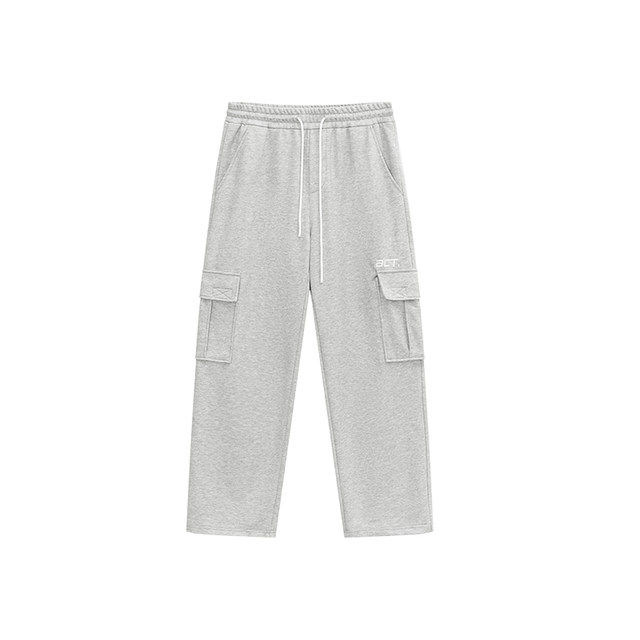 Lu Xiaohu Pocket Cargo Sweatpants ຜູ້ຊາຍ Spring Drapey Wide-Leg American Loose Straight Casual Pants ສີຂີ້ເຖົ່າ Pants ກິລາ