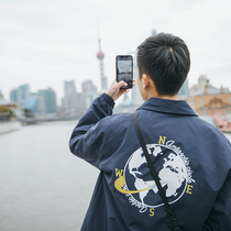 Lu Xiaohu autumn American Street pilot coach jacket male Amei Kazi Earth print lapel coat tide