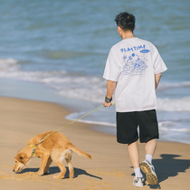 Lü Xiaohu beach surf cotton linen short sleeve blouses man 2022 Summer Tide Cards American Casual Loose Beach T-shirt