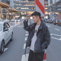 Japanese vintage hooded jacket mens Spring and Autumn Tide brand drawstring washed old denim jacket mens loose top