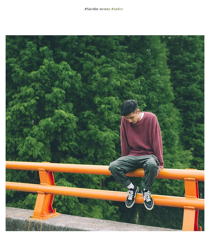 2018 thu đông Nhật Bản retro nam áo len lỏng cổ tròn áo len raglan tay áo len áo len cặp đôi sinh viên