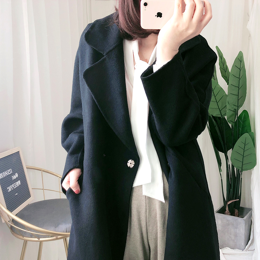 Long version of the black double-sided cashmere big dressing woman 2020 New Winter Korean version Loose Cocoon Type Brief Fur Coats