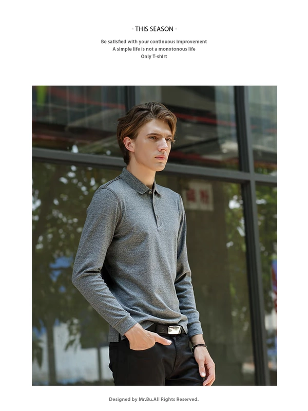 Ông vải mùa xuân và mùa thu sợi cotton trơn áo thun nam kinh doanh bình thường ve áo dài tay áo polo nam BT1131