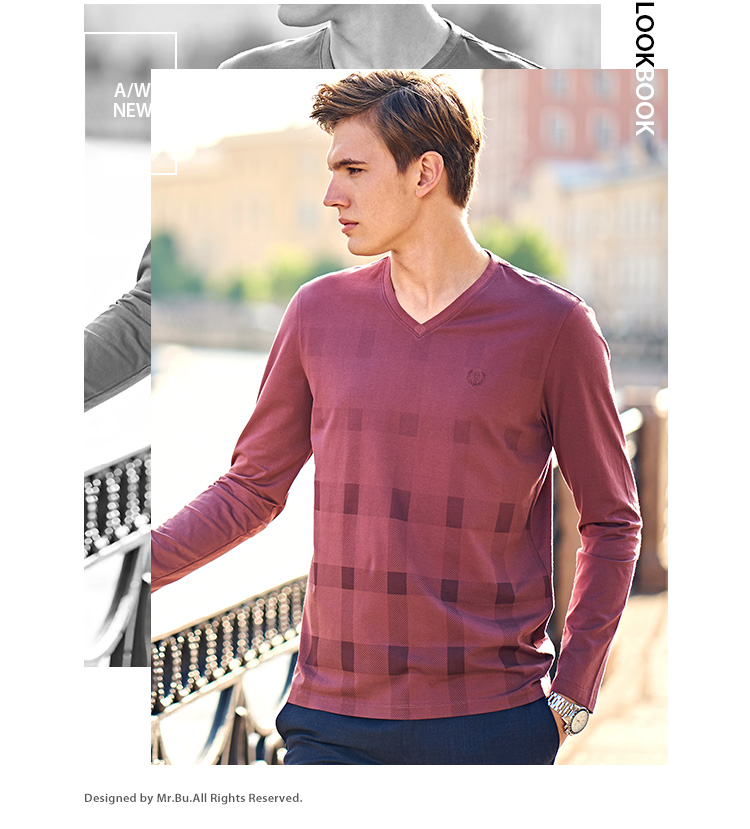 Áo thun dài tay cho nam T-Badge thêu áo thun nam dài tay 2018 hè Mới cổ chữ V thoải mái active shirt