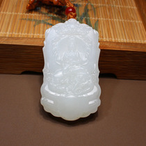 Big action dialect Hetian jade boutique warm old Russian material delicate white jade pretty light sugar color Samantabhadra Avalokitesvara pendant N3
