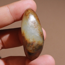 Dialect high-quality Hetian jade special grade Xinjiang old ripe crisp red Qin skin white jade seed material raw stone toy handle O1