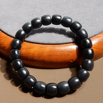 Losing numb dialect huge leakage Xinjiang dark as ink jade seed material revealing white flesh 10mm straight cut old-style bead bracelet w1