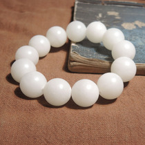The best-selling dialect quality Hetian jade collection grade Qinghai old pit material mutton fat white jade card 18mm round bead bracelet h7