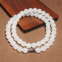 Stunned dialect Hetian jade Qinghai material ice bottom delicate unstructured mutton fat white jade card 8mm round bead necklace h0