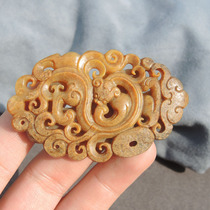 Shocking Dialect Hetian Jade Boutique Xinjiang Old Mature Original Yellow Qin Topaz Seed Material Chilong Hollow Pendant R1