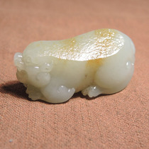 Crazy dialect Hetian jade Xinjiang warm and delicate hanging gold skin high-fat white jade seed material Pixiu pendant pendant h7