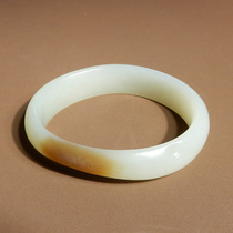 Heavy-duty dialect Hetian jade boutique Xinjiang delicate and oily two-color gold sugar white jade follow-up bracelet w1