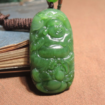 Dialect Rare Hetian Jade Russian Laokeng Features Warm and Delicate Spinach Green Jasper Laughing Buddha Pendant H7