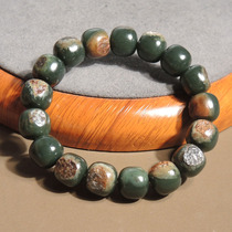 Rare dialect Hetian jade Xinjiang sapphire seed material red leather old-type beads with lenticels 13mm bracelet R1