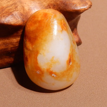 Shocking dialect Hotan jade Xinjiang Yulong River old ripe red Qin skin high fat white jade seed material raw stone toy handle piece h7