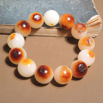 Shocked by Dialect Hetian Jade Xinjiang Red Gold Skin Leaves Skin Mutton Fat White Jade Seed Material 16mm Ball Bead Bracelet h7