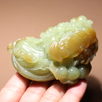 Shocking Dialect Hetian Jade Boutique Wearable Grade and Finished Material Green and Yellow Mouthband Sugar Baicai Cabbage Handle Ornament N
