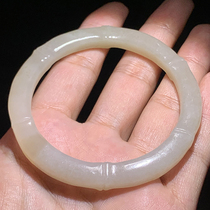 Hetian dialect brand Hetian jade Qinghai material wearing grade lotus root pink 58mm bamboo bracelet jade bracelet w3