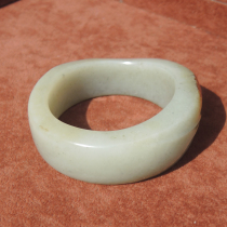 Leakage collection grade Xinjiang characteristic black leather green white jade seed material inner diameter card 56 5mm adjustable bracelet h2