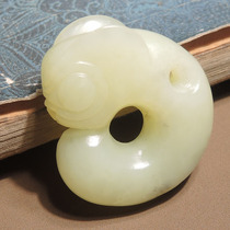 Crazy dialect brand Hetian jade wearable grade Qiemo Laokeng yellow mouth belt blue and white jade bead dragon pendant pendant h4