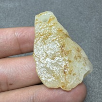 The most important collection of dialect Hetian jade Xinjiang Gobi material mature and crispy gold-skinned white jade single seed toy pendant S
