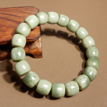 Epic Dialect Hetian Jade Xinjiang Yulong River White Skin Shazao Green Seed Material 11 5mm Straight Cut Bead Bracelet A5