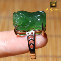 Dialect high-quality Hetian jade wearable grade Russian old pit material jasper Yang green 925 silver inlaid adjustable ring O2