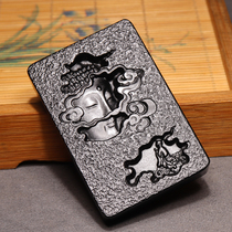 Wearable grade Hetian jade fine black jade seed material Guanyin enlightenment pendant O