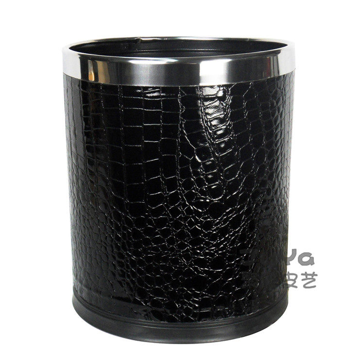 Leather star hotel double-layer trash can home storage trash can black stone pattern
