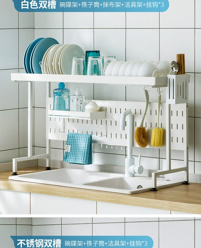 Giá đỡ bồn rửa nhà bếp có thể thu vào đặt trên mặt bàn để bát đĩa và đũa bồn rửa gia dụng đa chức năng phía trên giá lưu trữ cống kệ góc bếp kệ tủ bếp thông minh